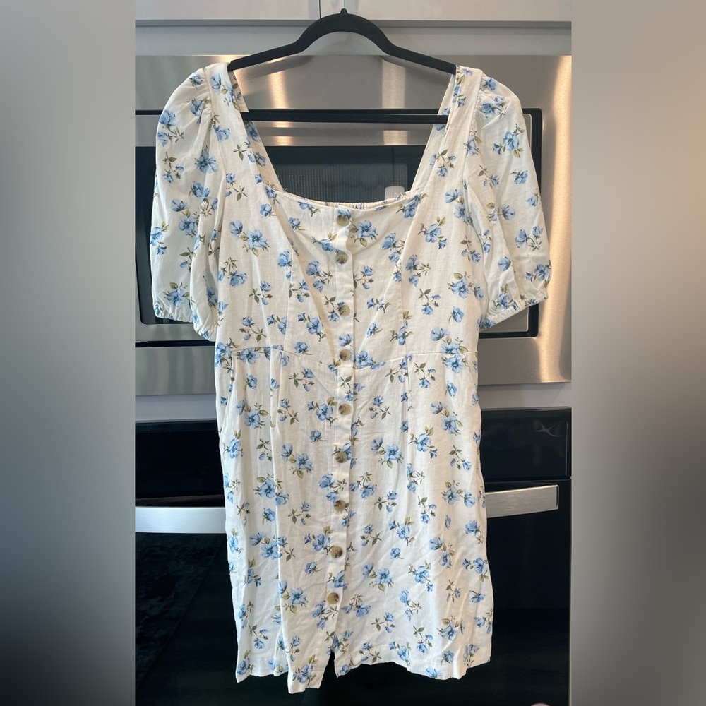 Old Navy Blue Floral Midi Dress linen